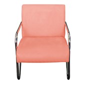 Poltrona Cadeira Decorativa Sara Cromada para Sala de Estar Luxo Suede Coral - AM Decor
