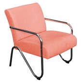 Poltrona Cadeira Decorativa Sara Cromada para Sala de Estar Luxo Suede Coral - AM Decor