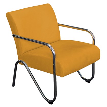 Poltrona Cadeira Decorativa Sara Cromada para Sala de Estar Luxo Suede Mostarda - AM Decor