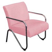 Poltrona Cadeira Decorativa Sara Cromada para Sala de Estar Luxo Suede Rosa Bebê - AM Decor