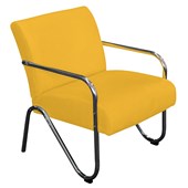 Poltrona Cadeira Decorativa Sara Cromada para Sala de Estar Recepção Corano Amarelo - AM Decor