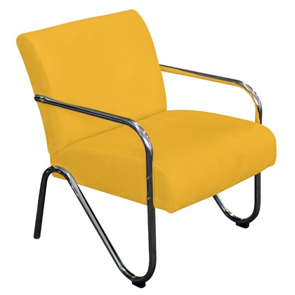 Poltrona Cadeira Decorativa Sara Cromada para Sala de Estar Recepção Corano Amarelo - AM Decor