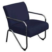 Poltrona Cadeira Decorativa Sara Cromada para Sala de Estar Recepção Corano Azul Marinho - AM Decor