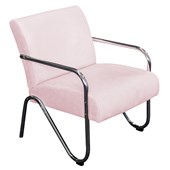 Poltrona Cadeira Decorativa Sara Cromada para Sala de Estar Recepção Corano Rosa Bebê - AM Decor