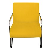 Poltrona Cadeira Decorativa Sara Cromada para Sala de Estar Recepção Suede Amarelo - AM Decor