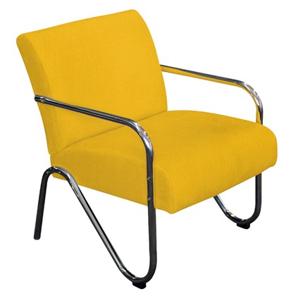 Poltrona Cadeira Decorativa Sara Cromada para Sala de Estar Recepção Suede Amarelo - AM Decor
