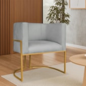 Poltrona Dália Luxo Moderna Estofada Design Sofisticado com Base de Ferro Dourado Bouclé Cinza