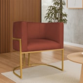 Poltrona Dália Luxo Moderna Estofada Design Sofisticado com Base de Ferro Dourado Bouclé Terracota