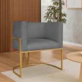 Poltrona Dália Luxo Moderna Estofada Design Sofisticado com Base de Ferro Dourado Corano Cinza