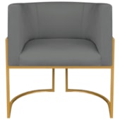 Poltrona Dália Luxo Moderna Estofada Design Sofisticado com Base de Ferro Dourado Corano Cinza