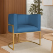 Poltrona Dália Luxo Moderna Estofada Design Sofisticado com Base de Ferro Dourado Linho Azul Royal