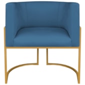 Poltrona Dália Luxo Moderna Estofada Design Sofisticado com Base de Ferro Dourado Linho Azul Royal