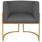 Poltrona Dália Luxo Moderna Estofada Design Sofisticado com Base de Ferro Dourado Linho Cinza Claro