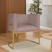 Poltrona Dália Luxo Moderna Estofada Design Sofisticado com Base de Ferro Dourado Linho Rose