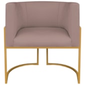 Poltrona Dália Luxo Moderna Estofada Design Sofisticado com Base de Ferro Dourado Linho Rose