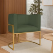 Poltrona Dália Luxo Moderna Estofada Design Sofisticado com Base de Ferro Dourado Linho Verde