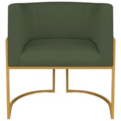 Poltrona Dália Luxo Moderna Estofada Design Sofisticado com Base de Ferro Dourado Linho Verde