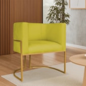 Poltrona Dália Luxo Moderna Estofada Design Sofisticado com Base de Ferro Dourado Suede Amarelo