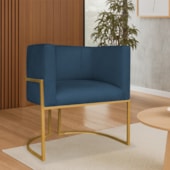 Poltrona Dália Luxo Moderna Estofada Design Sofisticado com Base de Ferro Dourado Suede Azul Marinho