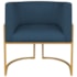 Poltrona Dália Luxo Moderna Estofada Design Sofisticado com Base de Ferro Dourado Suede Azul Marinho