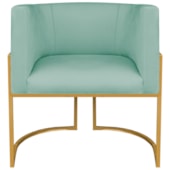 Poltrona Dália Luxo Moderna Estofada Design Sofisticado com Base de Ferro Dourado Suede Azul Tiffany