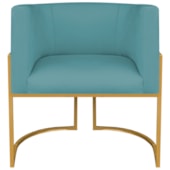 Poltrona Dália Luxo Moderna Estofada Design Sofisticado com Base de Ferro Dourado Suede Azul Turquesa