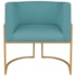 Poltrona Dália Luxo Moderna Estofada Design Sofisticado com Base de Ferro Dourado Suede Azul Turquesa