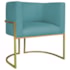 Poltrona Dália Luxo Moderna Estofada Design Sofisticado com Base de Ferro Dourado Suede Azul Turquesa