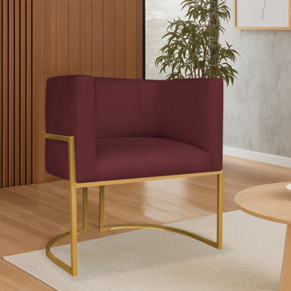 Poltrona Dália Luxo Moderna Estofada Design Sofisticado com Base de Ferro Dourado Suede Bordo