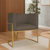 Poltrona Dália Luxo Moderna Estofada Design Sofisticado com Base de Ferro Dourado Suede Marrom