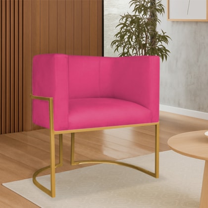 Poltrona Dália Luxo Moderna Estofada Design Sofisticado com Base de Ferro Dourado Suede Pink