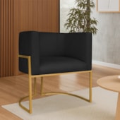 Poltrona Dália Luxo Moderna Estofada Design Sofisticado com Base de Ferro Dourado Suede Preto
