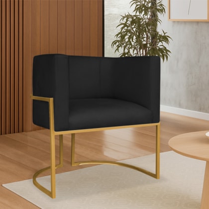 Poltrona Dália Luxo Moderna Estofada Design Sofisticado com Base de Ferro Dourado Suede Preto