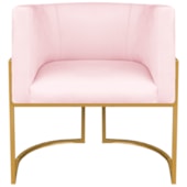 Poltrona Dália Luxo Moderna Estofada Design Sofisticado com Base de Ferro Dourado Suede Rosa Bebê