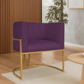 Poltrona Dália Luxo Moderna Estofada Design Sofisticado com Base de Ferro Dourado Suede Roxo