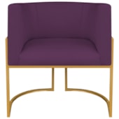 Poltrona Dália Luxo Moderna Estofada Design Sofisticado com Base de Ferro Dourado Suede Roxo