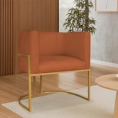 Poltrona Dália Luxo Moderna Estofada Design Sofisticado com Base de Ferro Dourado Suede Terracota