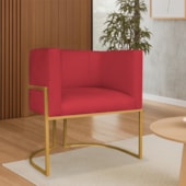 Poltrona Dália Luxo Moderna Estofada Design Sofisticado com Base de Ferro Dourado Suede Vermelho
