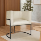 Poltrona Dália Luxo Moderna Estofada Design Sofisticado com Base de Ferro Preto Bouclé Bege