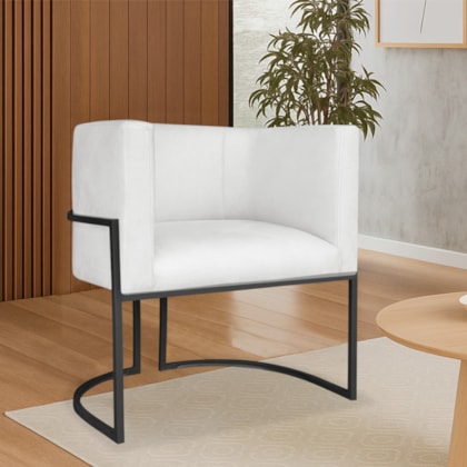 Poltrona Dália Luxo Moderna Estofada Design Sofisticado com Base de Ferro Preto Bouclé Branco