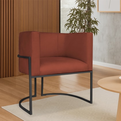 Poltrona Dália Luxo Moderna Estofada Design Sofisticado com Base de Ferro Preto Bouclé Terracota