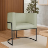 Poltrona Dália Luxo Moderna Estofada Design Sofisticado com Base de Ferro Preto Bouclé Verde Oliva