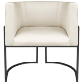 Poltrona Dália Luxo Moderna Estofada Design Sofisticado com Base de Ferro Preto Corano Bege