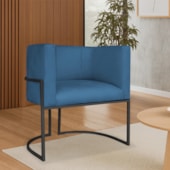 Poltrona Dália Luxo Moderna Estofada Design Sofisticado com Base de Ferro Preto Linho Azul Royal