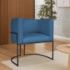 Poltrona Dália Luxo Moderna Estofada Design Sofisticado com Base de Ferro Preto Linho Azul Royal