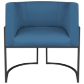 Poltrona Dália Luxo Moderna Estofada Design Sofisticado com Base de Ferro Preto Linho Azul Royal