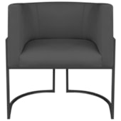 Poltrona Dália Luxo Moderna Estofada Design Sofisticado com Base de Ferro Preto Linho Cinza Escuro