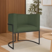 Poltrona Dália Luxo Moderna Estofada Design Sofisticado com Base de Ferro Preto Linho Verde