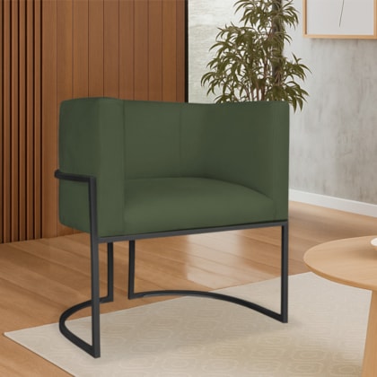 Poltrona Dália Luxo Moderna Estofada Design Sofisticado com Base de Ferro Preto Linho Verde