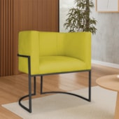 Poltrona Dália Luxo Moderna Estofada Design Sofisticado com Base de Ferro Preto Suede Amarelo